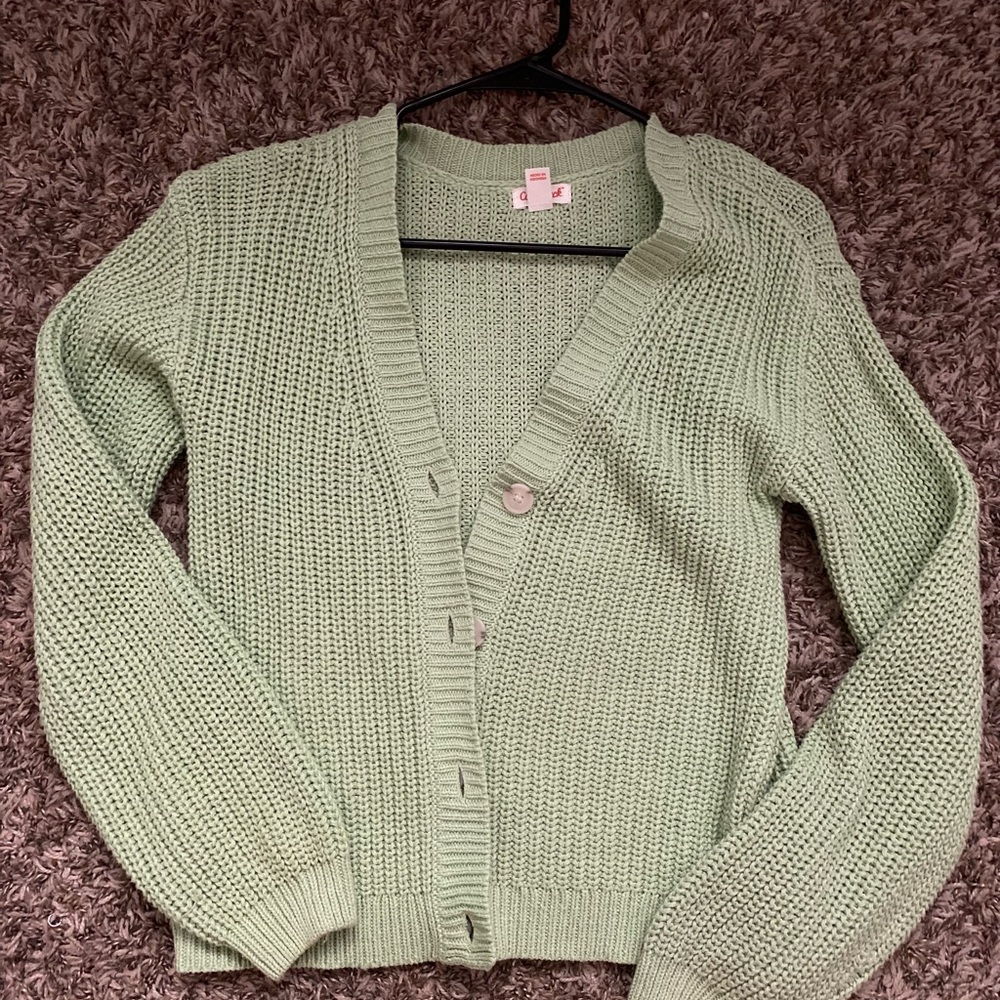 Cat & Jack Green Cardigan Sweater V-Neck Ribbed Knit